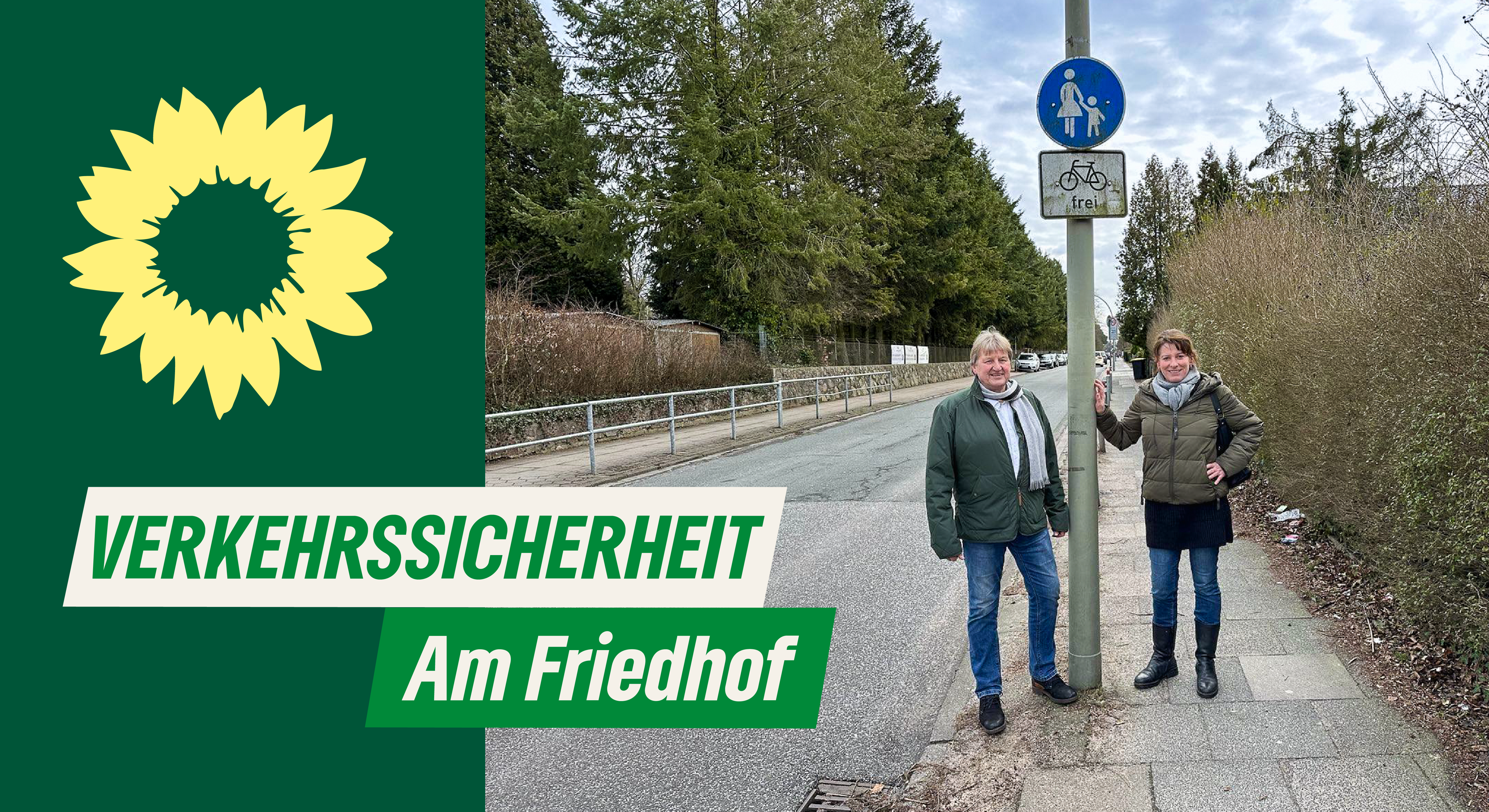 Katja (Grüne) und Michael auf der Straße Am Friedhof in Rahlstedt